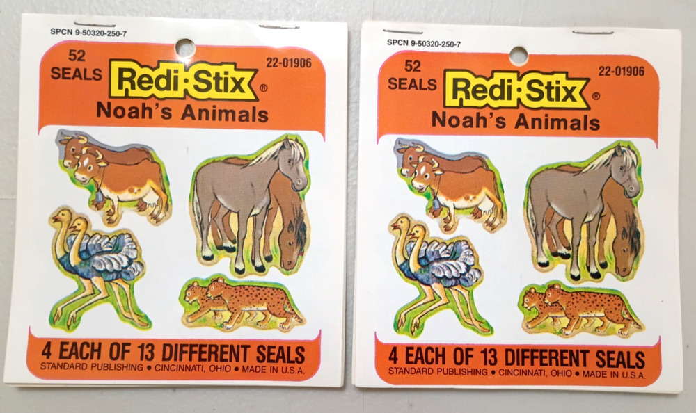VTG 2 Packs Redi-Stix Noah's Animals Bible Seals Stickers USA Collector Set